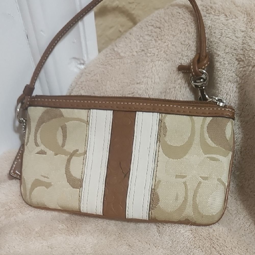 Coach Brown and Cream Signature Wristlet